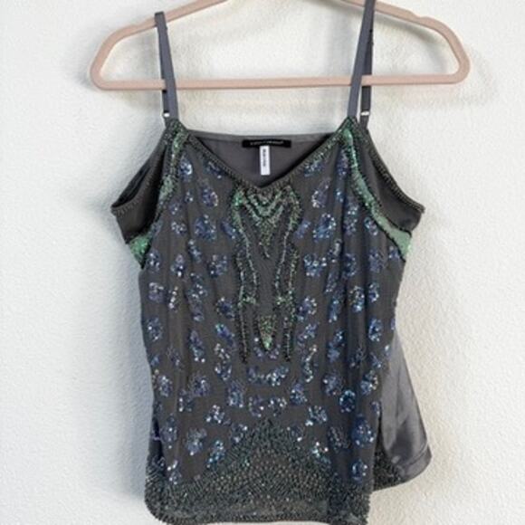 LUISA CERANO Beaded Sequin Camisole Top Gray Italy Embellished Luxe Size 12 - Picture 1 of 6